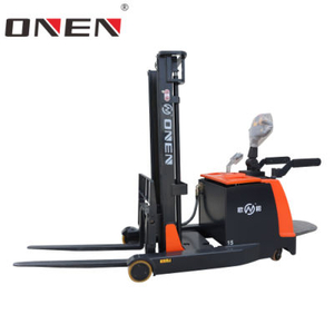 China Onen Factory Cheap Price 24V Battery Power Operated Stand on Riding Electric Reach Stacker Forklift Truck for Sale